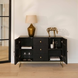 Rayna 2 Door 3 Drawer Large Sideboard - Jet Black - thumbnail 3