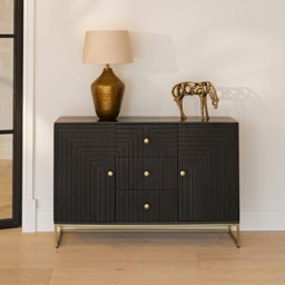 Rayna 2 Door 3 Drawer Large Sideboard - Jet Black - thumbnail 2