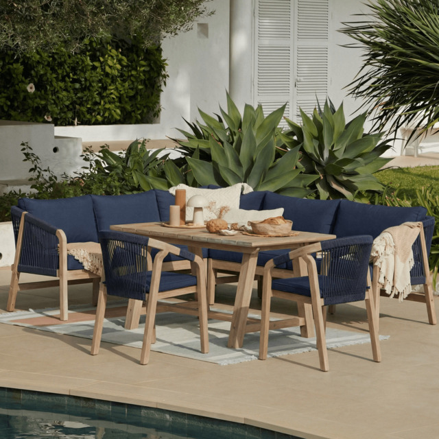 Shiro Wooden Garden Corner Dining Sofa Set with 2 Shiro Chairs - Navy - image 1