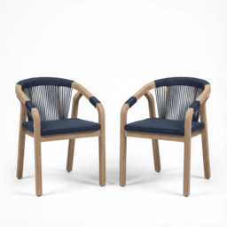 Shiro Wooden Garden Corner Dining Sofa Set with 2 Shiro Chairs - Navy - thumbnail 4