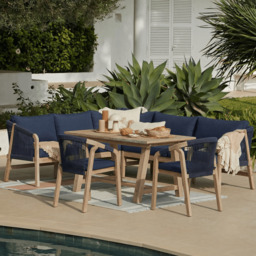 Shiro Wooden Garden Corner Dining Sofa Set with 2 Shiro Chairs - Navy