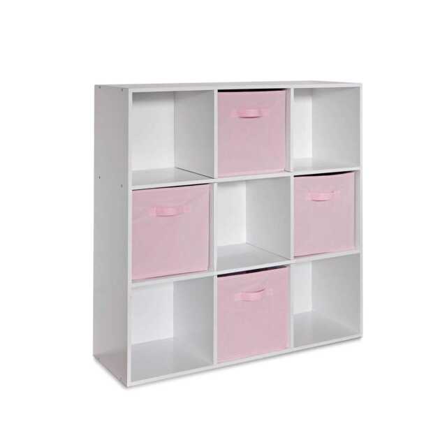 Cara 9 Cube Storage Unit - Bookcase & 4 Pink Handled Box Drawers - image 1