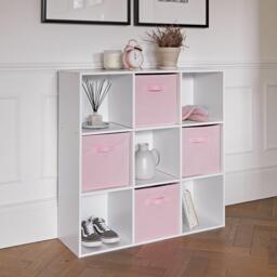 Cara 9 Cube Storage Unit - Bookcase & 4 Pink Handled Box Drawers - thumbnail 3