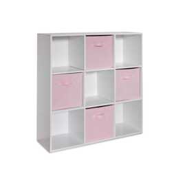 Cara 9 Cube Storage Unit - Bookcase & 4 Pink Handled Box Drawers - thumbnail 1