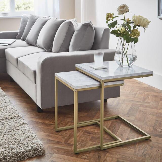 Jay Marble Effect Nest of Tables - Gold Frame - image 1