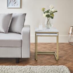 Jay Marble Effect Nest of Tables - Gold Frame - thumbnail 6