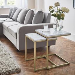 Jay Marble Effect Nest of Tables - Gold Frame - thumbnail 1