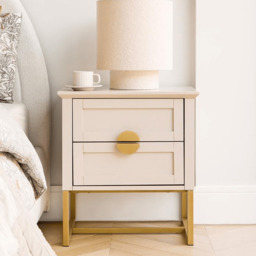 Ines Taupe Bedside Table - Gold Legs - thumbnail 1