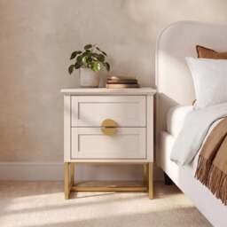 Ines Taupe Bedside Table - Gold Legs - thumbnail 1
