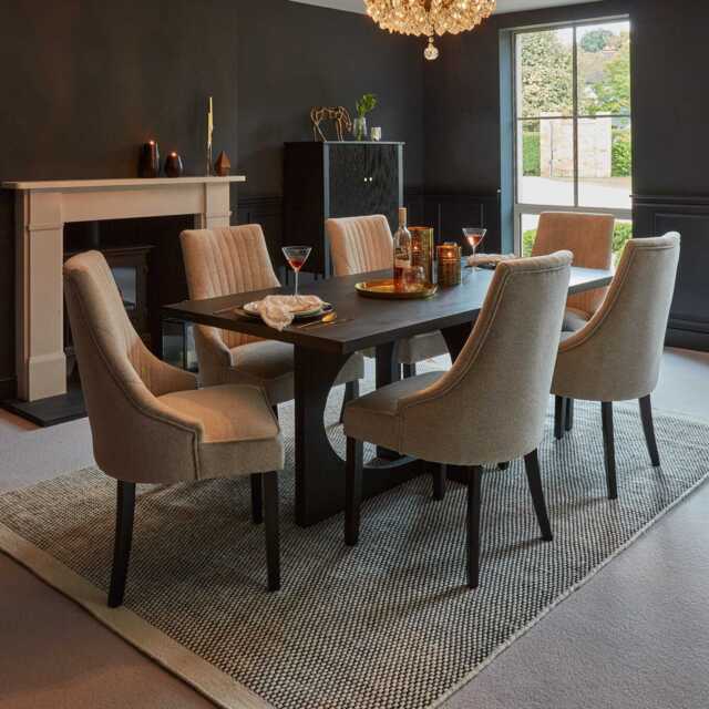 Jade Jet Black Rectangular Acacia Dining Table Set - 6 Seater - Nadine Marl Taupe Dining Chairs with Black Legs - image 1
