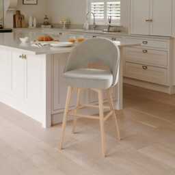 Marilyn Soft Beige Bar Stool - Whitewash Oak Legs - thumbnail 1