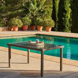 Marston 6 Seater Garden Dining Table - Natural Brown - Glass Top - thumbnail 1