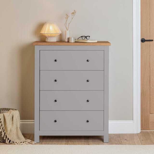 Bampton 4 Drawer Tall Chest of Drawers - Stone Grey - image 1