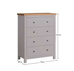 Bampton 4 Drawer Tall Chest of Drawers - Stone Grey - thumbnail 6