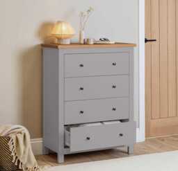 Bampton 4 Drawer Tall Chest of Drawers - Stone Grey - thumbnail 4