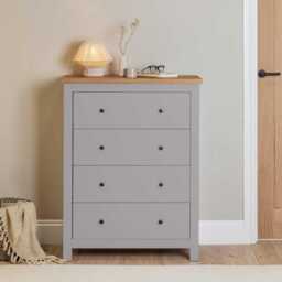 Bampton 4 Drawer Tall Chest of Drawers - Stone Grey - thumbnail 1