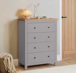 Bampton 4 Drawer Tall Chest of Drawers - Stone Grey - thumbnail 2