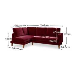 Gillian 3 Seater Large Corner Sofa - Burgundy Red Velvet with Dark Oak Legs - thumbnail 6