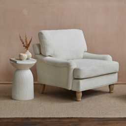 Brea Oyster White Armchair - Whitewash Oak Legs - thumbnail 1