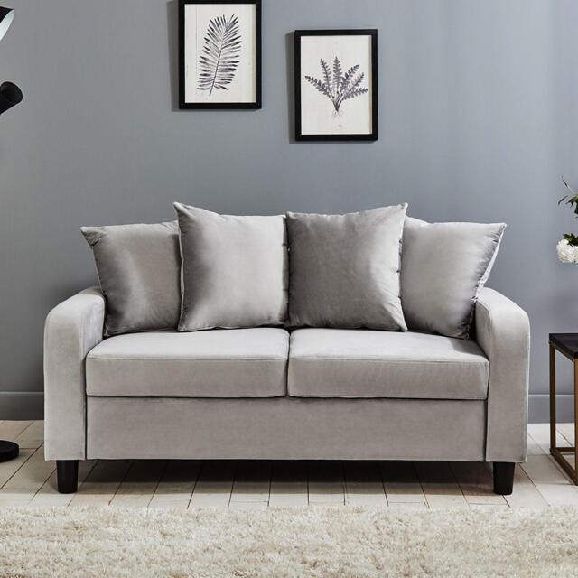 Tracy 2 Seater Sofa - Grey Velvet with Black Legs - image 1