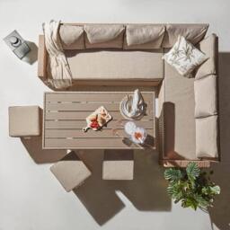 Aston 9 Seater Rattan Corner Sofa Set with Polywood Table Top - Natural Brown - thumbnail 3