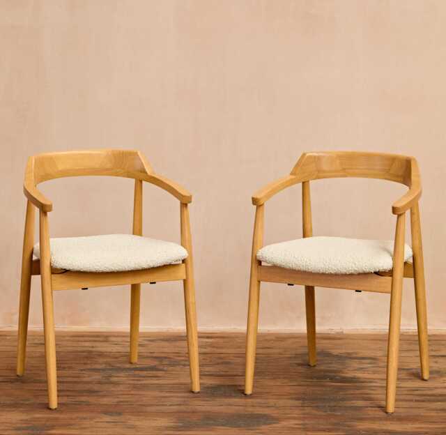 Carter Boucle Dining Armchairs - Set of 2 - Pale Oak Legs - image 1