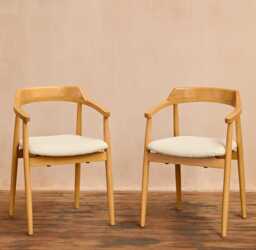 Carter Boucle Dining Armchairs - Set of 2 - Pale Oak Legs - thumbnail 1