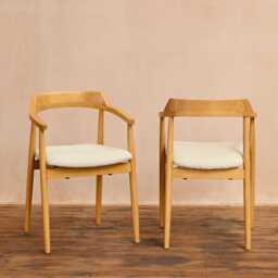 Carter Boucle Dining Armchairs - Set of 2 - Pale Oak Legs - thumbnail 2