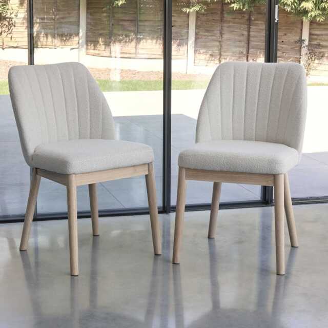 Chloe Light Beige Boucle Dining Chairs - Set of 2 - Whitewash Oak Legs - image 1