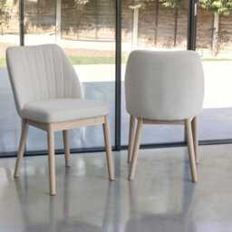 Chloe Light Beige Boucle Dining Chairs - Set of 2 - Whitewash Oak Legs - thumbnail 4