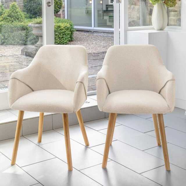 Freya Oat Boucle Armchairs - Set of 2 - Pale Oak Legs - image 1