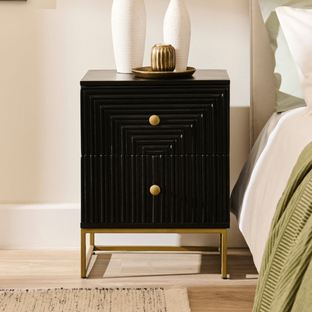 Rayna Jet Black 2 Drawer Bedside Table - image 1