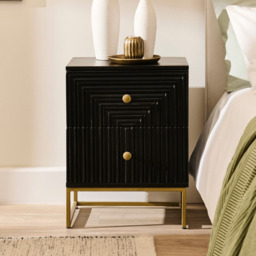 Rayna Jet Black 2 Drawer Bedside Table - thumbnail 1
