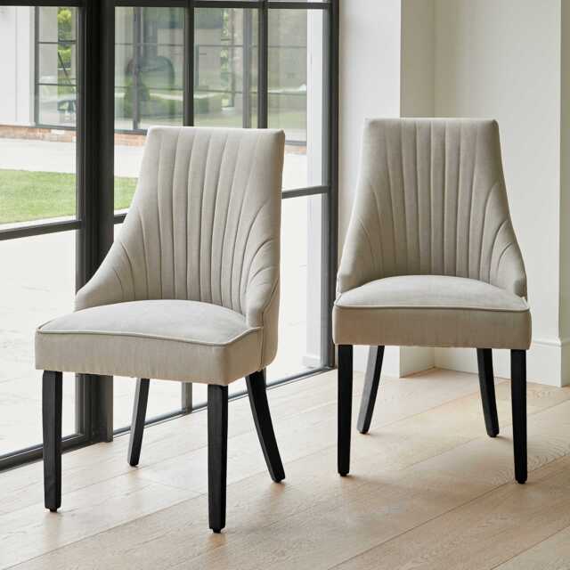 Nadine Soft Beige Dining Chairs - Set of 2 - Black Legs - image 1