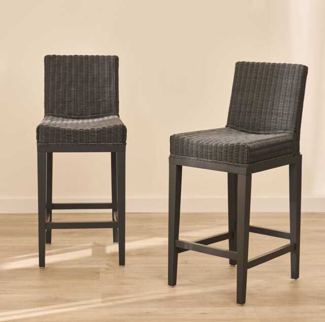 Reid Slate Grey Bar Stools - Set of 2 - Mindi Wood Legs - image 1