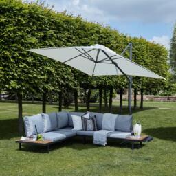 Thea Wooden Garden Corner Sofa Set with Cream LED Premium Parasol - thumbnail 4