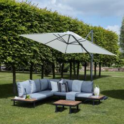 Thea Wooden Garden Corner Sofa Set with Cream LED Premium Parasol