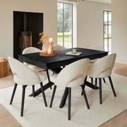 Amelia Black Extendable Dining Table Set - 6 Seater - Marilyn Boucle Dining Chairs - Black Legs - thumbnail 1
