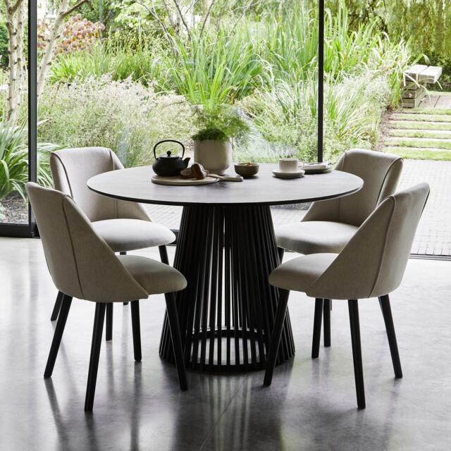 Willow Black Dining Table Set - 4 Seater - Freya Sand Dining Chairs - Black Oak Legs - image 1