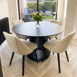Willow Black Dining Table Set - 4 Seater - Freya Sand Dining Chairs - Black Oak Legs - thumbnail 3