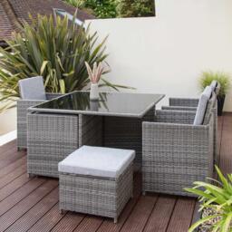 Cube 8 Seater Rattan Outdoor Dining Set with Parasol - Grey Weave - thumbnail 6