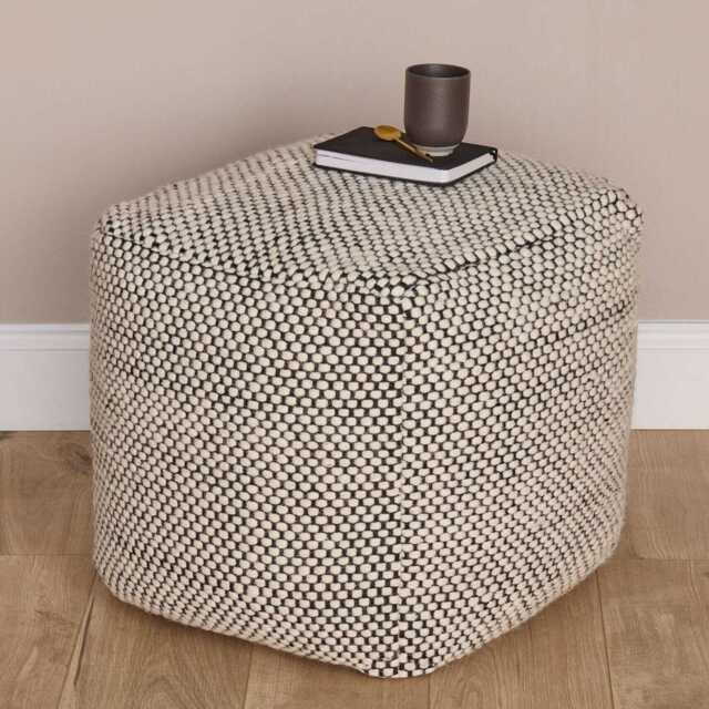 Atcham Wool & Cotton Ottoman Stool - Black/Natural - image 1