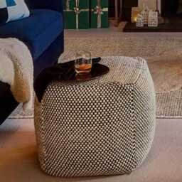 Atcham Wool & Cotton Ottoman Stool - Black/Natural - thumbnail 3