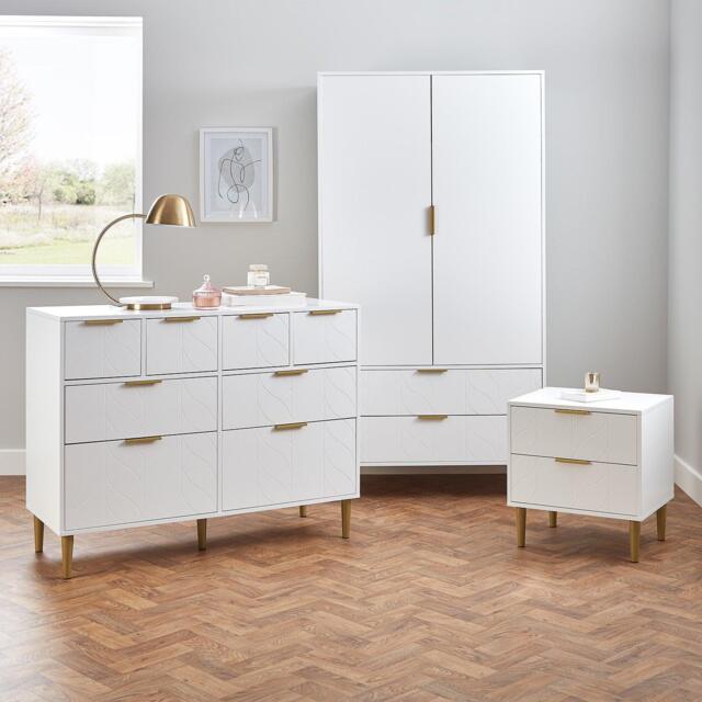 Gloria 3 Piece Bedroom Furniture Set - 4 Over 4 Chest of Drawers - White - image 1