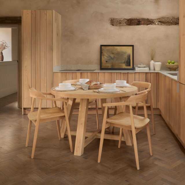 Charlotte Whitewash Round Dining Table Set - 4 Seater - Carter Dining Armchairs - Whitewash Oak Legs - image 1