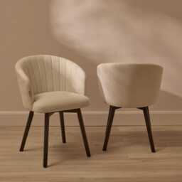 Arabella Natural Beige Dining Chairs - Set of 2 - Black Oak Legs