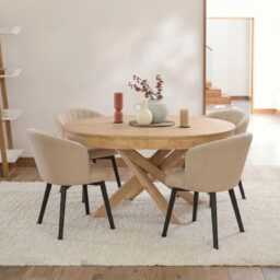 Arabella Natural Beige Dining Chairs - Set of 2 - Black Oak Legs - thumbnail 2