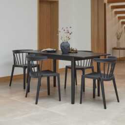 Paul Large Black Oak Extending Dining Table Set - 4 Seater - Agatha Black Dining Chairs - thumbnail 2