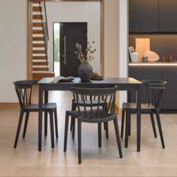 Paul Large Black Oak Extending Dining Table Set - 4 Seater - Agatha Black Dining Chairs - thumbnail 1