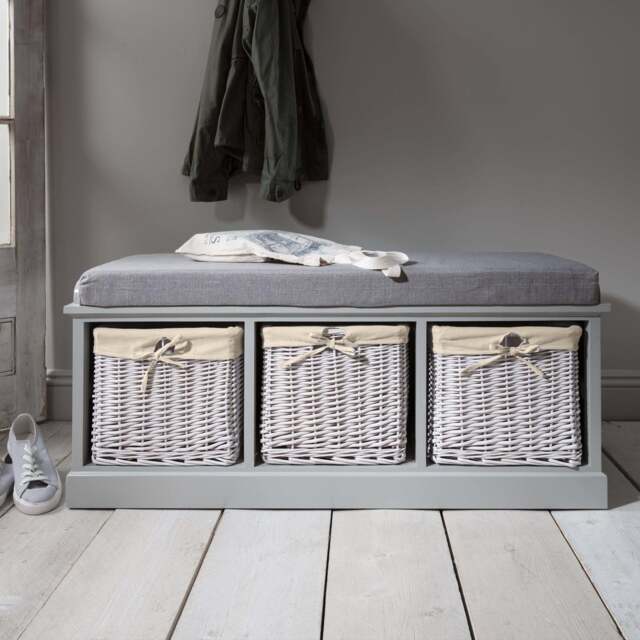 Fyfield 3 Seater Hallway Storage Bench with Storage - Grey - image 1